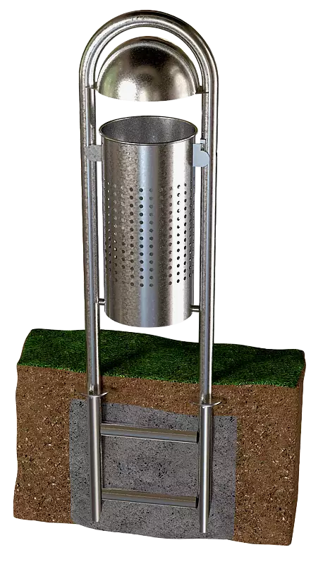 Abfallbehälter WOLVERTON ohne Ascher, Lochoptik, zum Einbetonieren, feuerverzinkt