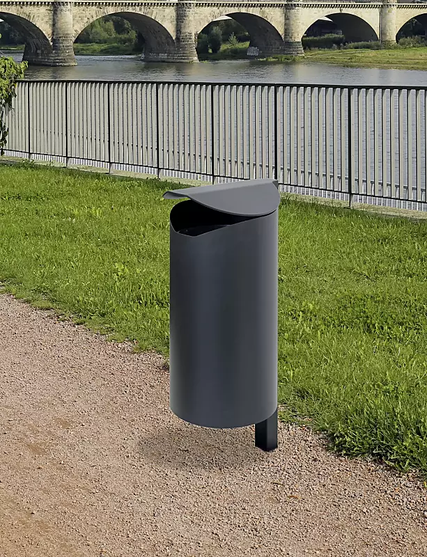 Abfallbehälter GLACE aus Vollblech, zum Einbetonieren, in RAL 7021 schwarzgrau