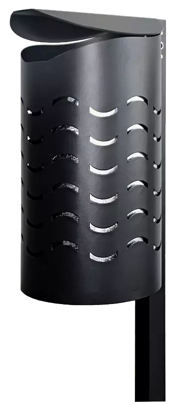 Abfallbehälter GLACE, mit Wellendesignlochung, zum Einbetonieren, in RAL 7021 schwarzgrau