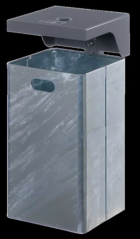 Abfallbehälter FORTE, 50 Liter, mit Schutzdach und Ascher in DB 703 eisenglimmer, Behälter feuerverzinkt