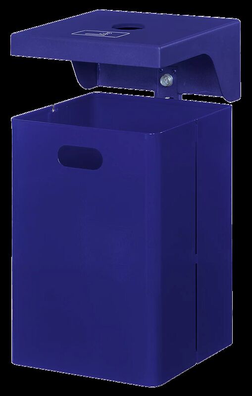 Abfallbehälter FORTE, 40 Liter, mit Schutzdach und Ascher, in RAL 5013 kobaltblau