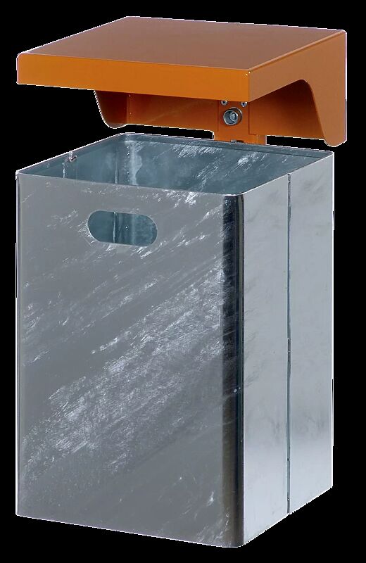 Abfallbehälter FORTE, 40 Liter, mit Schutzdach in RAL 2000 gelborange, Behälter feuerverzinkt