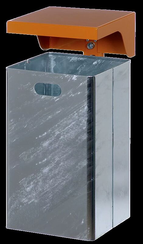 Abfallbehälter FORTE, 50 Liter, mit Schutzdach in RAL 2000 gelborange, Behälter feuerverzinkt