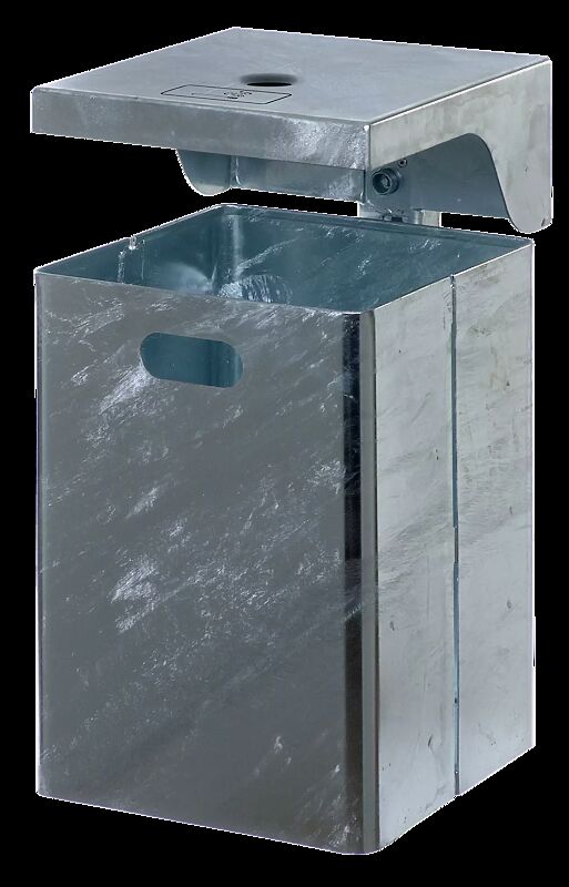 Abfallbehälter FORTE, 40 Liter, mit Schutzdach und Ascher, feuerverzinkt
