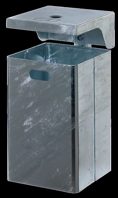Abfallbehälter FORTE, 50 Liter, mit Schutzdach und Ascher, feuerverzinkt