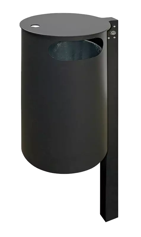 Abfallbehälter PAARL, mit Schutzdach und Ascher, zum Einbetonieren, in RAL 7021 schwarzgrau