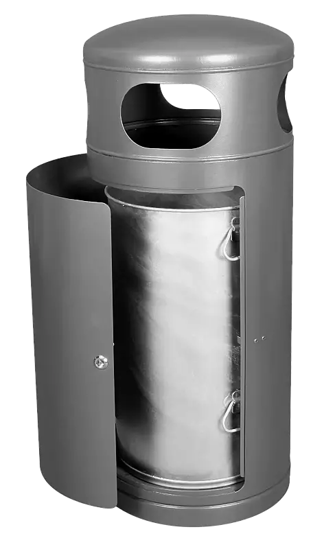 Abfallbehälter ESTEVAN in DB 703 eisenglimmer, zur Entleerung geöffnet