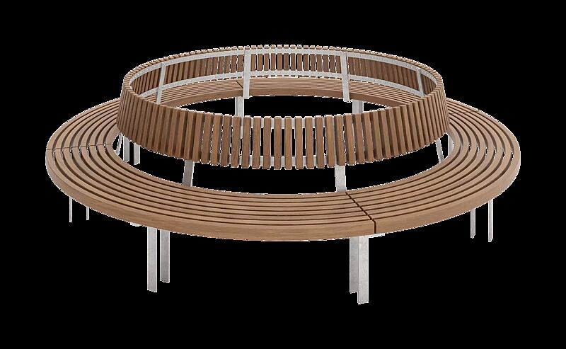 Rundbank IKAST mit Rückenlehne, Ø 3000 mm, Stahlteile feuerverzinkt