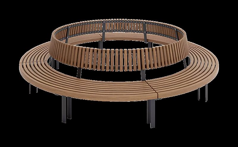 Rundbank IKAST mit Rückenlehne, Ø 3000 mm, Stahlteile in RAL 7016 anthrazitgrau