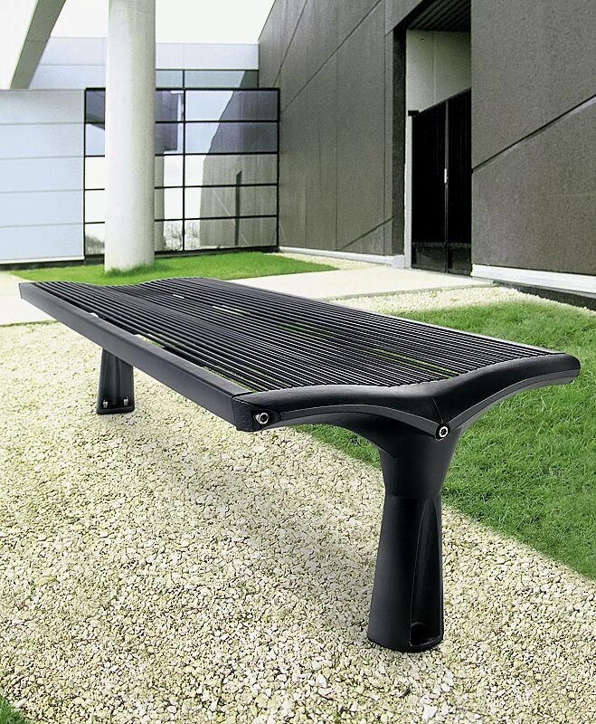 Sitzbank VESTA ohne Rückenlehne, Sitzfläche aus Stahl, in RAL 9011 graphitschwarz