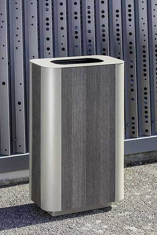 Abfallbehälter PAOSA, Stahlteile in DB 701 eisenglimmer, Korpus aus grauem Zedernholz