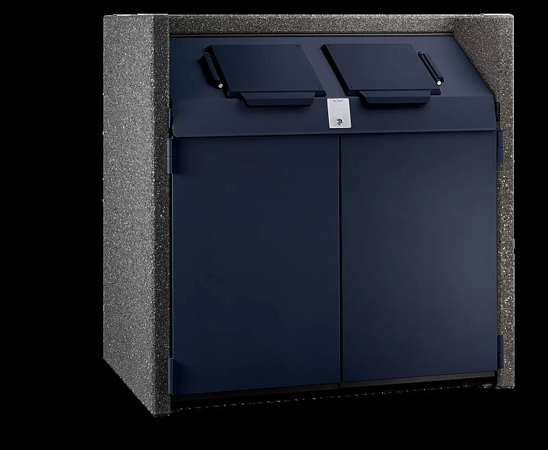 Containerbox SWANLEY, Korpus Sichtbeton gewaschen in perlmutt schwarz, Stahlteile in RAL 7016 anthrazitgrau