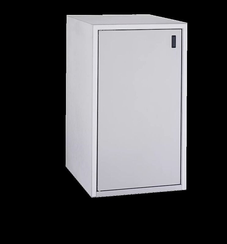 Müllbehälter-Einzelschrank DUNDEE, Korpus Sichtbeton, Türen in weißaluminium ähnlich RAL 9006