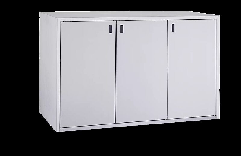 Müllbehälter-Dreifachschrank DUNDEE, Korpus Sichtbeton, Türen in weißaluminium ähnlich RAL 9006