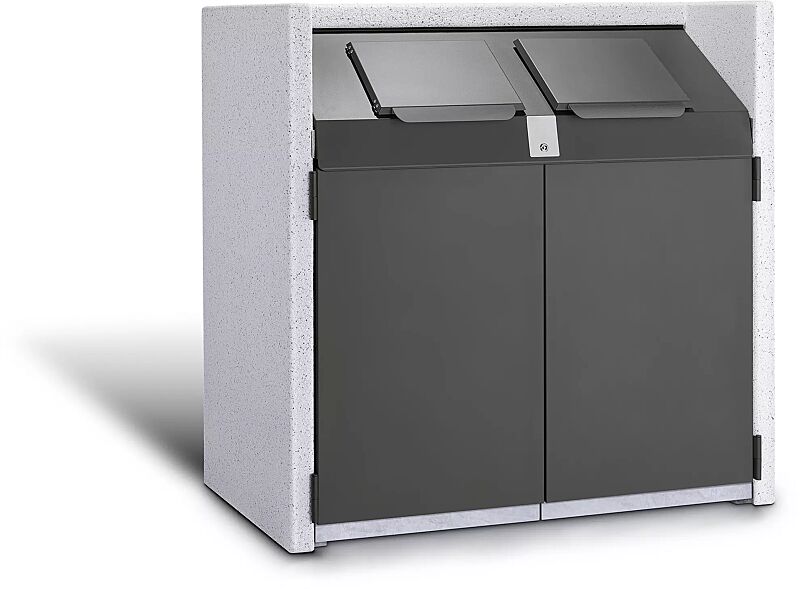 Containerbox SWANLEY, Korpus Sichtbeton feingestockt in procarat® mixed, Stahlteile in RAL 7016 anthrazitgrau