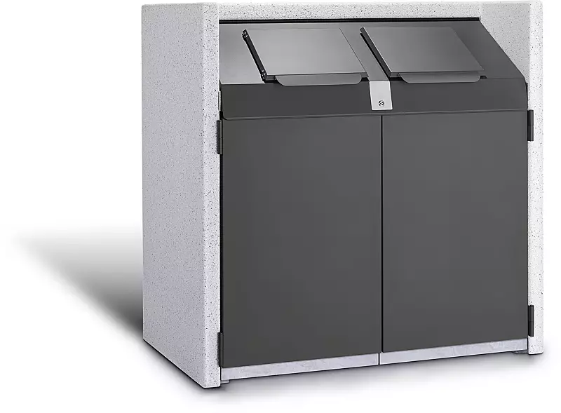 Containerbox SWANLEY, Korpus Sichtbeton feingestockt in procarat® mixed, Stahlteile in RAL 7016 anthrazitgrau