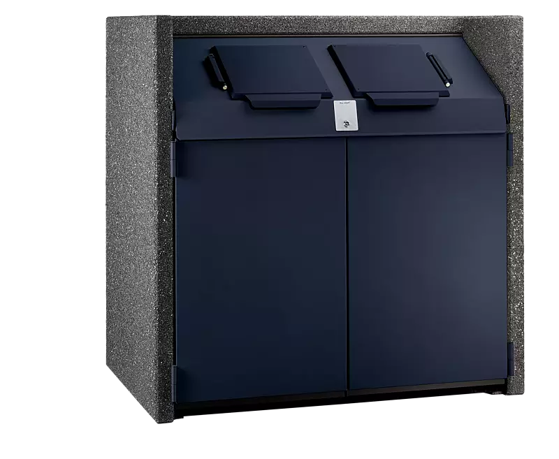 Containerbox SWANLEY, Korpus Sichtbeton gewaschen in perlmutt schwarz, Stahlteile in RAL 7016 anthrazitgrau