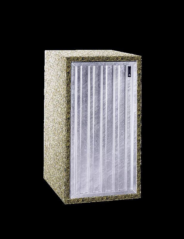 Müllbehälterschrank KENORA, Einzelschrank, Korpus Sichtbeton gewaschen Rheinkies 8/16, Türblatt feuerverzinkt in Trapezprofi