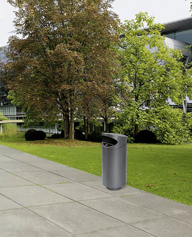 Abfallbehälter TOLUCA, 60 Liter, mit Ascher, zum Aufdübeln, in RAL 7016 anthrazitgrau