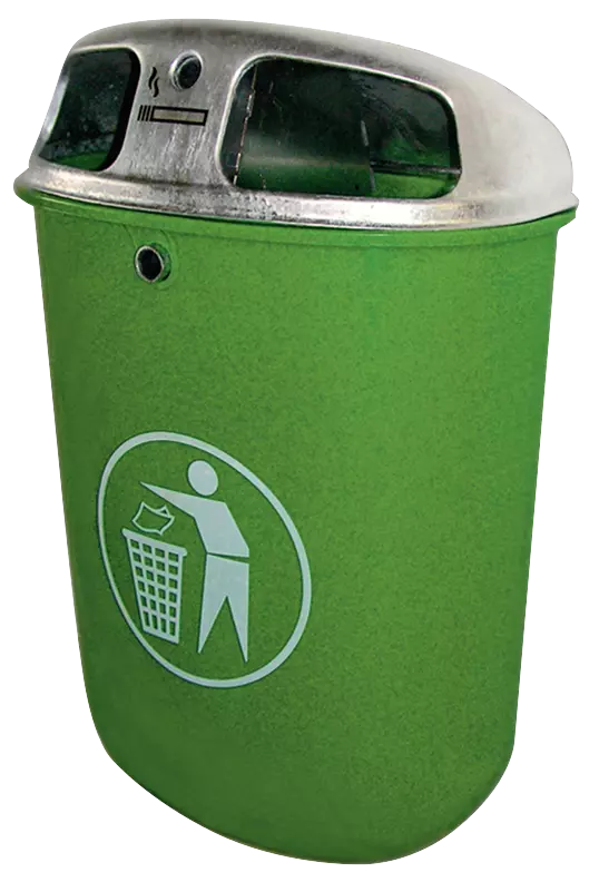 Abfallbehälter TORBAY, mit Ascher, Behälter in RAL 6001 smaragdgrün