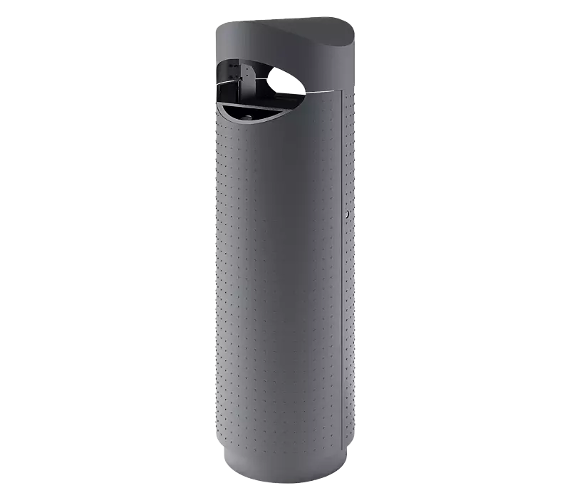 Abfallbehälter SALMON mit Schutzdach, aus genopptem Stahlblech mit Ascher