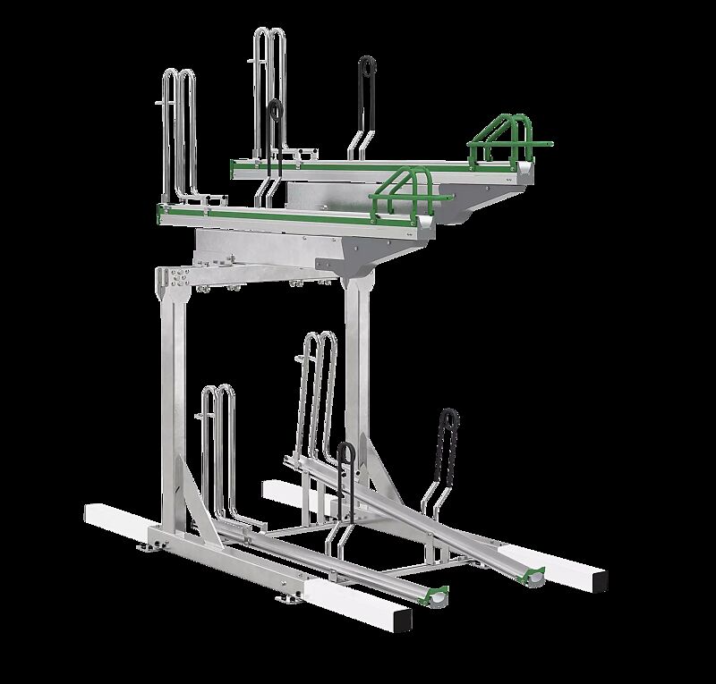 Doppelstock-Fahrradparksystem FLEXHUB PREMIUM, einseitig, 4 Stellplätze, mit Tastleisten (Zubehör)