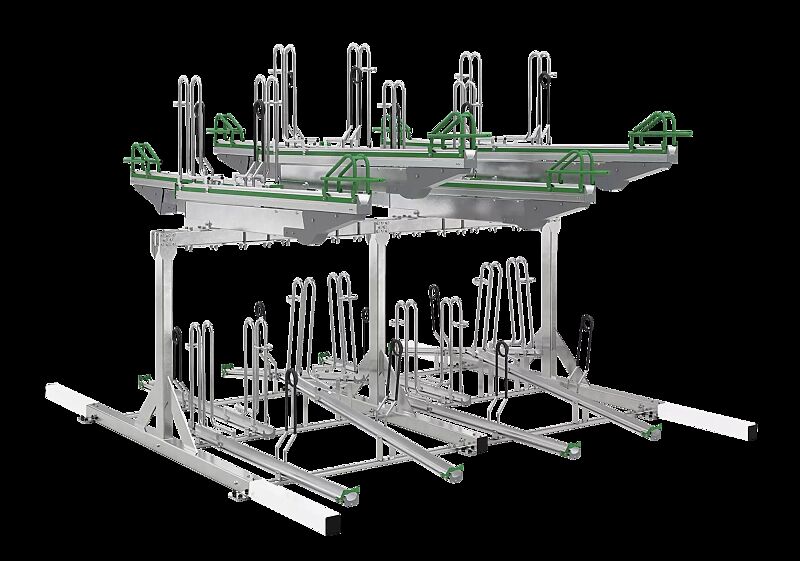 Doppelstock-Fahrradparksystem FLEXHUB PREMIUM, doppelseitig, 16 Stellplätze, mit Tastleisten (Zubehör)