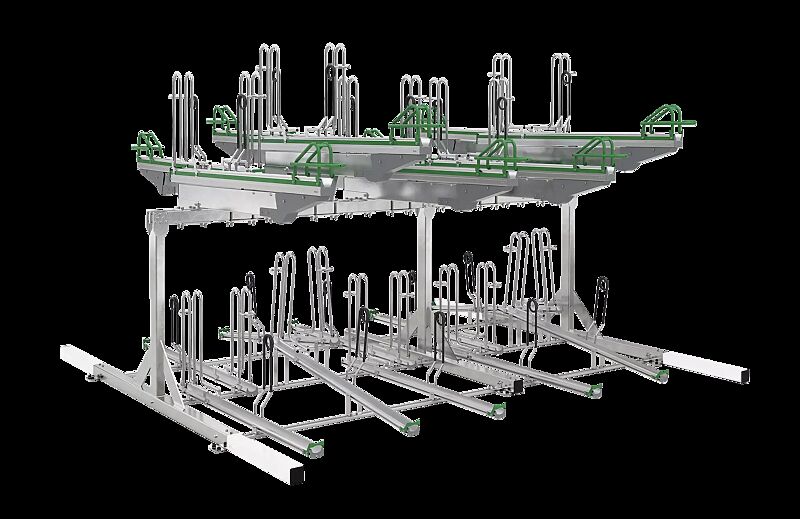 Doppelstock-Fahrradparksystem FLEXHUB PREMIUM, doppelseitig, 20 Stellplätze, mit Tastleisten (Zubehör)