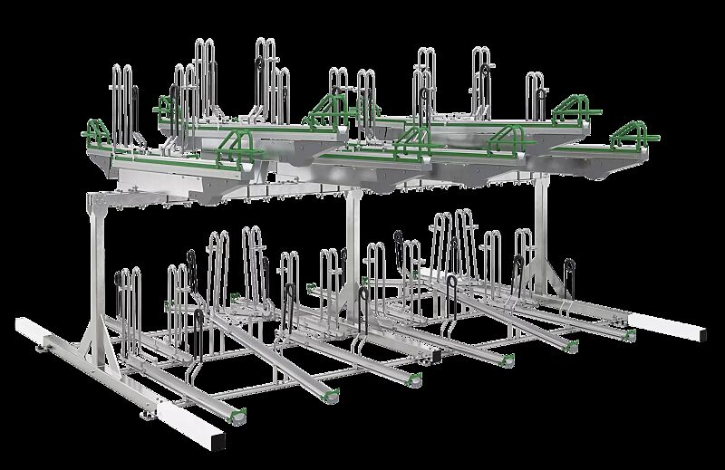 Doppelstock-Fahrradparksystem FLEXHUB PREMIUM, doppelseitig, 24 Stellplätze, mit Tastleisten (Zubehör)