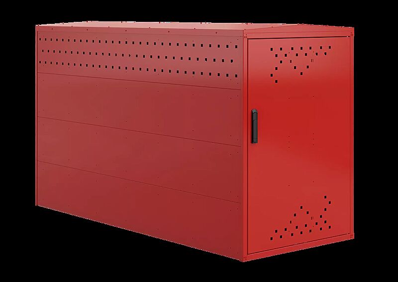 Fahrradgarage LEXINGTON NEW, Grundeinheit mit Giebeldach, mit Profilhalbzylinderschloss, Türanschlag DIN rechts, Stahlkonstruktion in RAL 3020 verkehrsrot