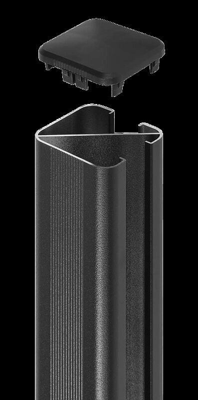 Detail: Eckstütze für Sicht- und Schallschutzwand LYNWOOD in RAL 7021 schwarzgrau