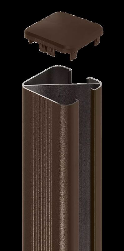 Detail: Eckstütze für Sicht- und Schallschutzwand LYNWOOD in RAL 8011 nussbraun