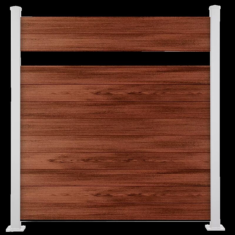 WPC-Wandelement bestehend aus 11 Nut-Feder-Profilen, einem Abschlussprofil ohne Feder und einer Unterbauleiste, in mahagoni