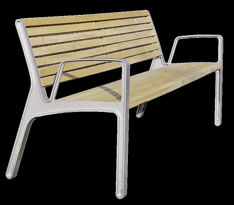 Sitzbank MIELA mit Rückenlehne und Armlehnen, mit schmaler Robinienholzbelattung