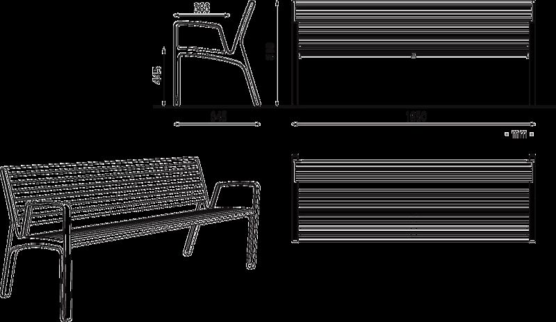 Sitzbank MIELA mit Rücken- und Armlehnen