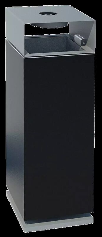 Standabfallbehälter NANUK mit Schutzdach und Ascher, Korpus: HPL in schwarz, Stahlteile in RAL 9007 graualuminium