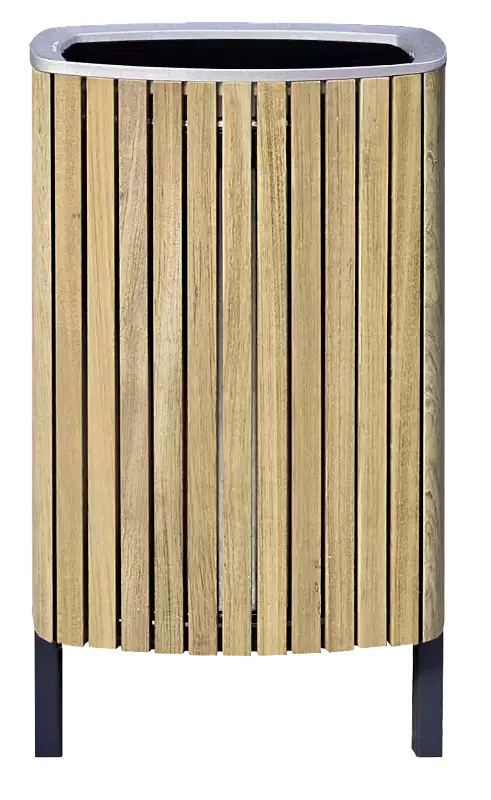 Abfallbehälter MINIUM mit seitlichen Pfosten zum Aufdübeln, mit Robinienholzbelattung, Stahlteile in RAL 7016 anthrazitgrau