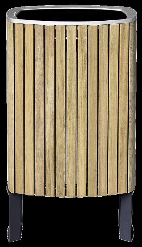 Abfallbehälter MINIUM mit seitlichen Pfosten zum Aufdübeln, mit Robinienholzbelattung, Stahlteile in RAL 7016 anthrazitgrau