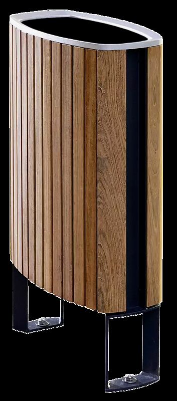 Abfallbehälter MINIUM mit seitlichen Pfosten zum Aufdübeln, mit Jatobaholzbelattung, Stahlteile in RAL 7016 anthrazitgrau