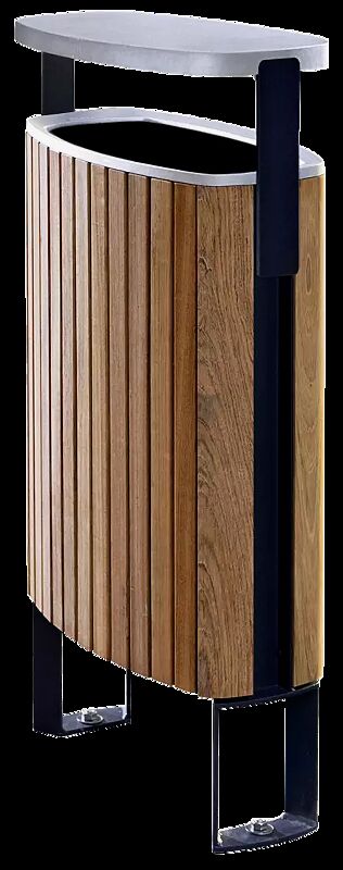 Abfallbehälter MINIUM mit Schutzdach, mit seitlichen Pfosten zum Aufdübeln, mit Jatobaholzbelattung, Stahlteile in RAL 7016 anthrazitgrau