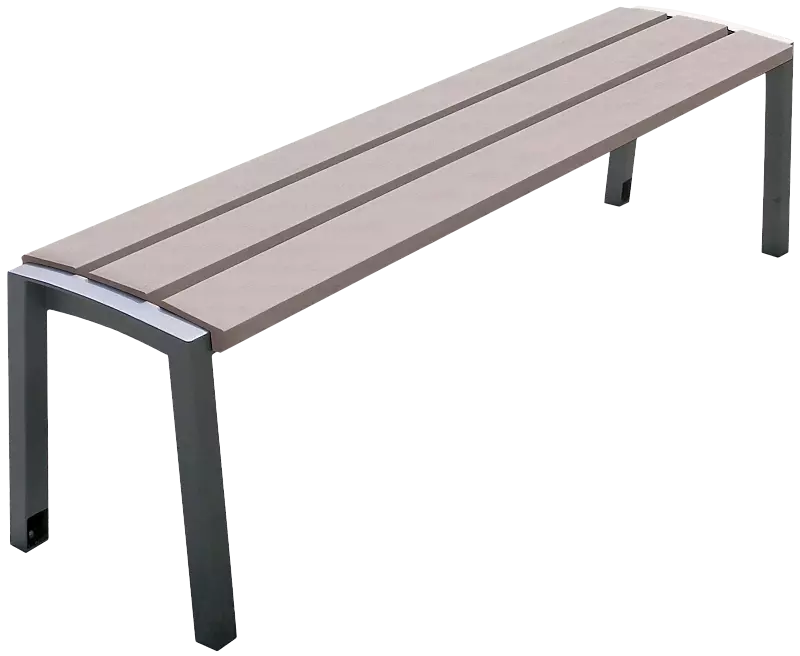 Sitzbank VERA ohne Rückenlehne, mit Resysta®-Belattung, lasiert in natur, Stahlteile in DB 703 eisenglimmer