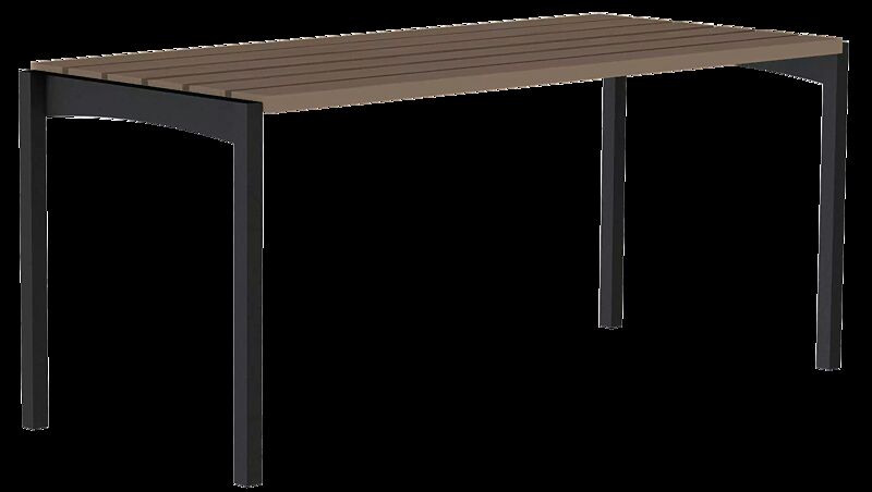 Tisch VERA, mit Resysta®-Belattung, lasiert in siam, Stahlteile in RAL 9005 tiefschwarz