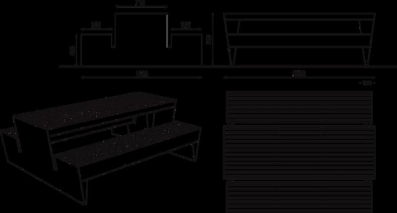 Bank-Tisch-Kombination BLOCQ mit Holzbelattung FSC®-zertifiziertes Jatoba