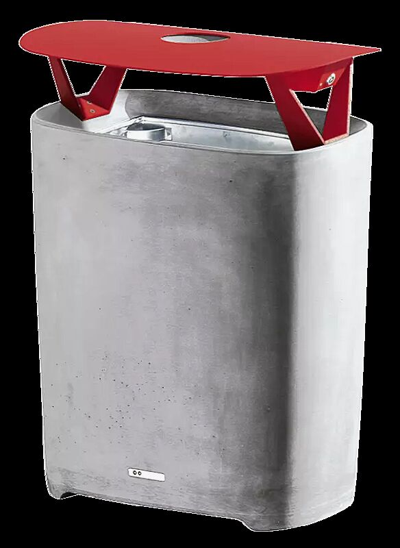 Abfallbehälter BETTER mit Schutzdach und Ascher, Behälter in hellgrau, Schutzdach in RAL 3020 verkehrsrot
