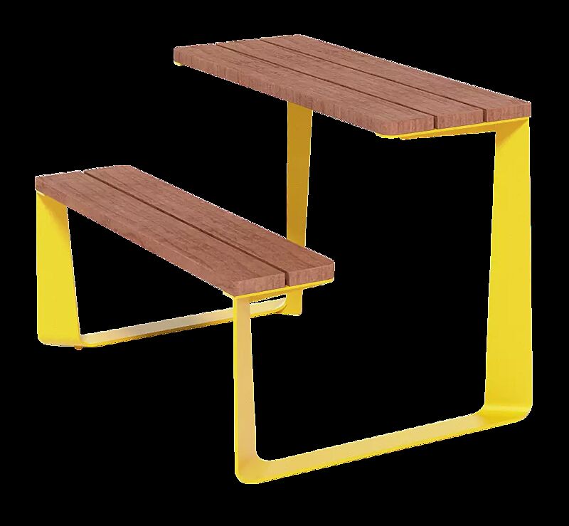 Bank-Tisch-Kombination RAUTSTER, einseitig, Breite 1200 mm, mit Jatobaholzbelattung, Stahlteile in RAL 1021 rapsgelb