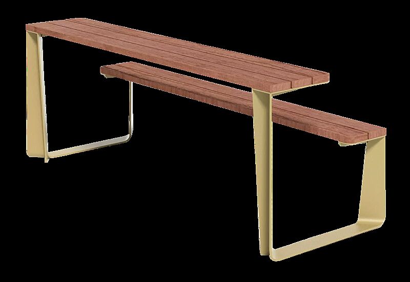 Bank-Tisch-Kombination RAUTSTER, einseitig, Breite 1800 mm, mit Jatobaholzbelattung, Stahlteile in RAL 1020 olivgelb