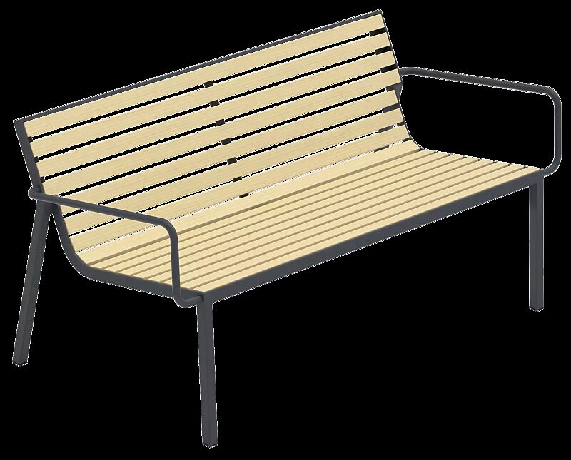 Sitzbank STACK mit Robinienholzbelattung, Stahlteile in RAL 7024 graphitgrau