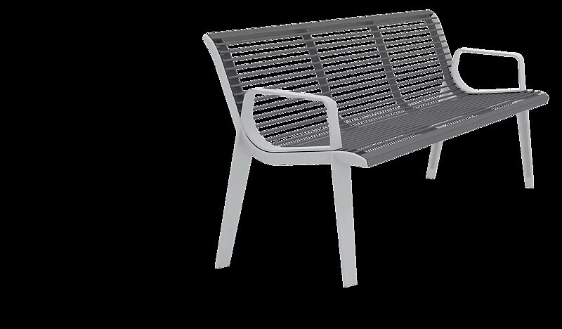 Sitzbank EMAU mit Rückenlehne und Armlehnen, Stahlteile in RAL 7010 zeltgrau