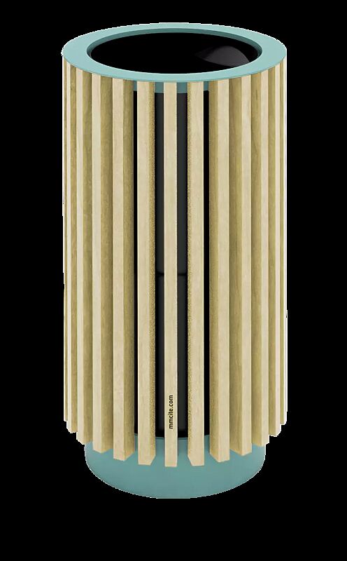 Abfallbehälter QUINBIN, rund, Korpus: Robinienholzbelattung, Stahlteile in RAL 6027 lichtgrün