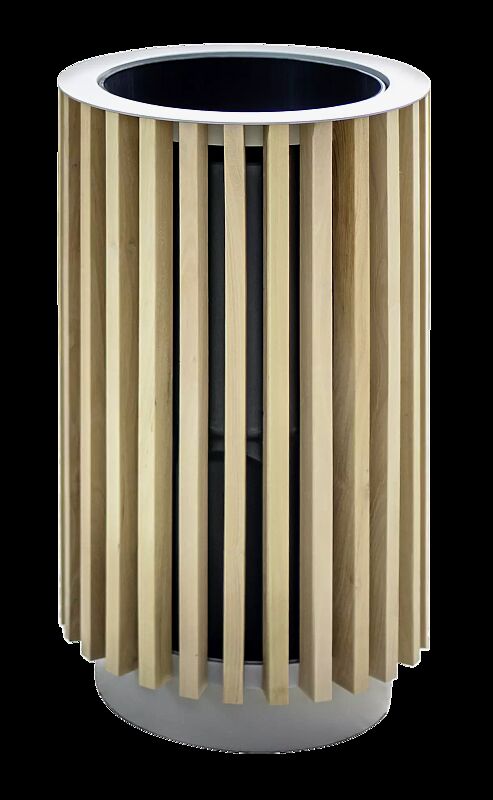 Abfallbehälter QUINBIN, rund, Korpus: Robinienholzbelattung, Stahlteile in RAL 9007 graualuminium